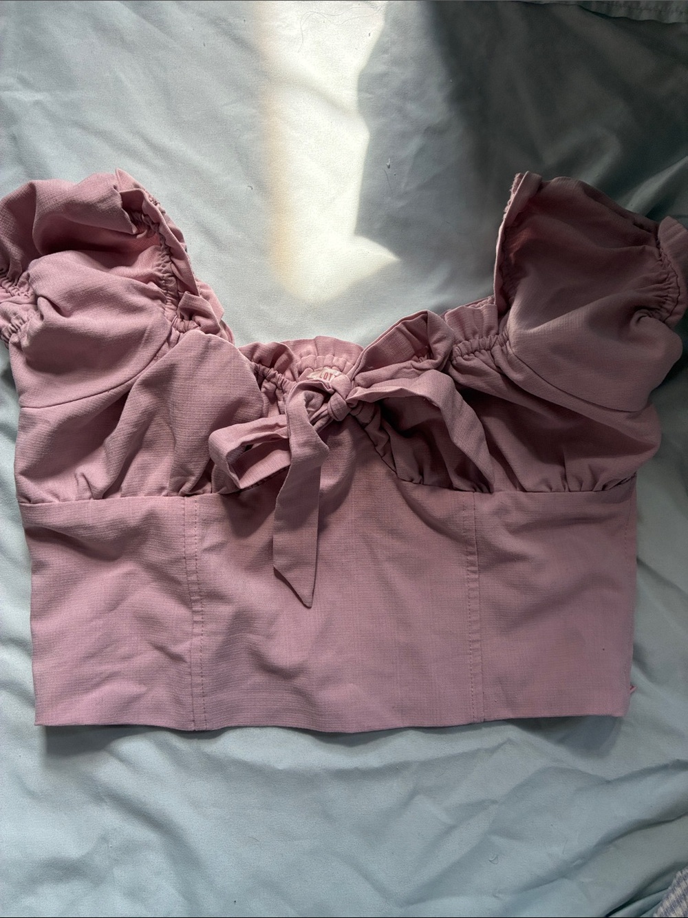 Ruched Tie-Front Dusty Rose Crop Top